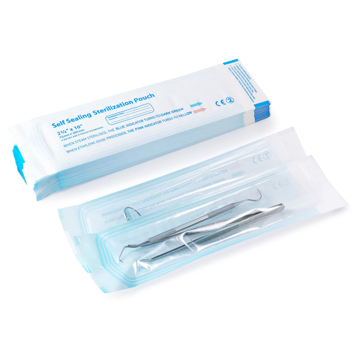 100 Pcs Self Sealing Sterilization Pouches, 7.6 x 2.8 Inches