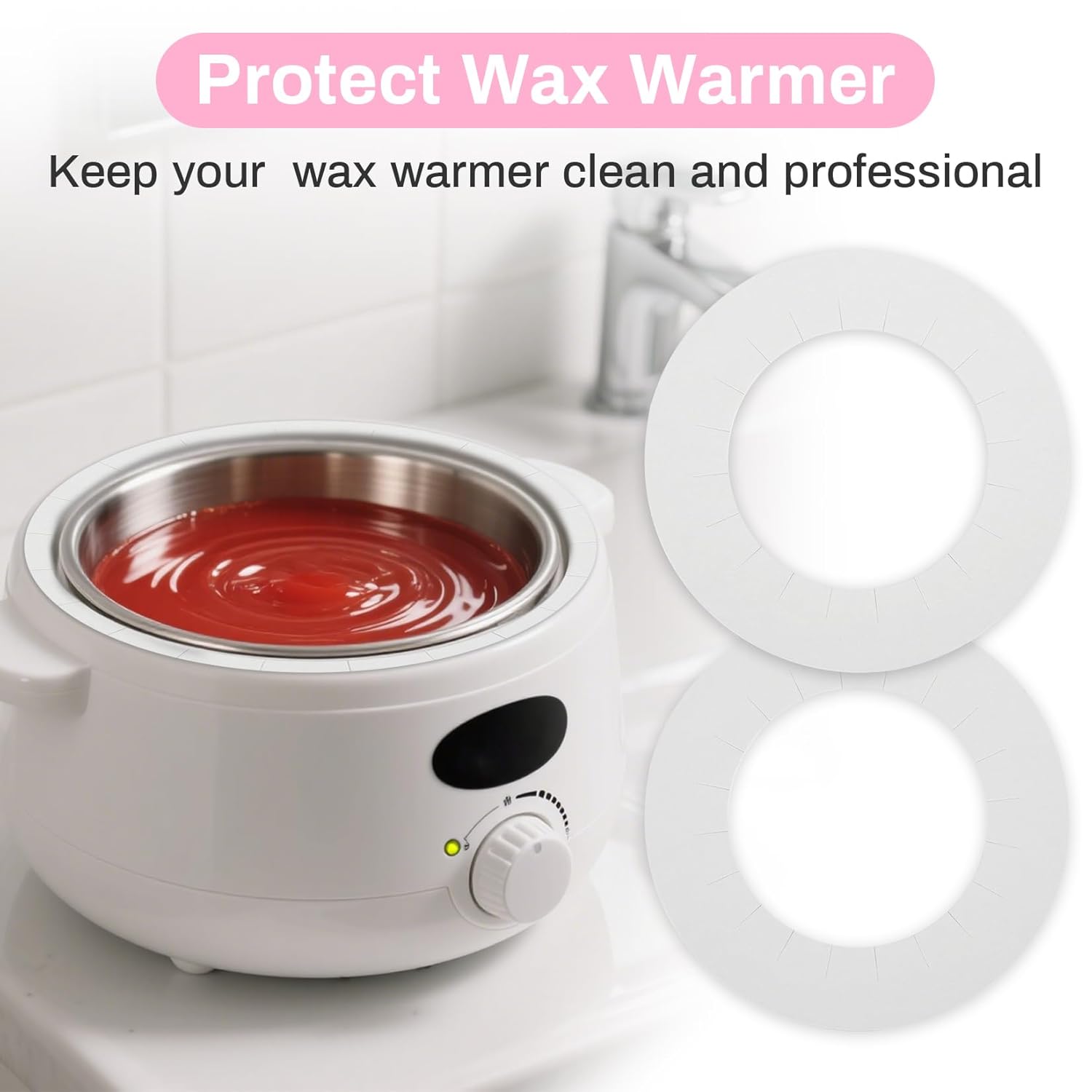 Wax Collars for Wax Pot - 100PCS Disposable Coated Paper Protective Clean Collar for 14oz Wax Warmer Melting Pot for Hair Removal Women Wax Bath Accessories Esthetician Professional Supplies