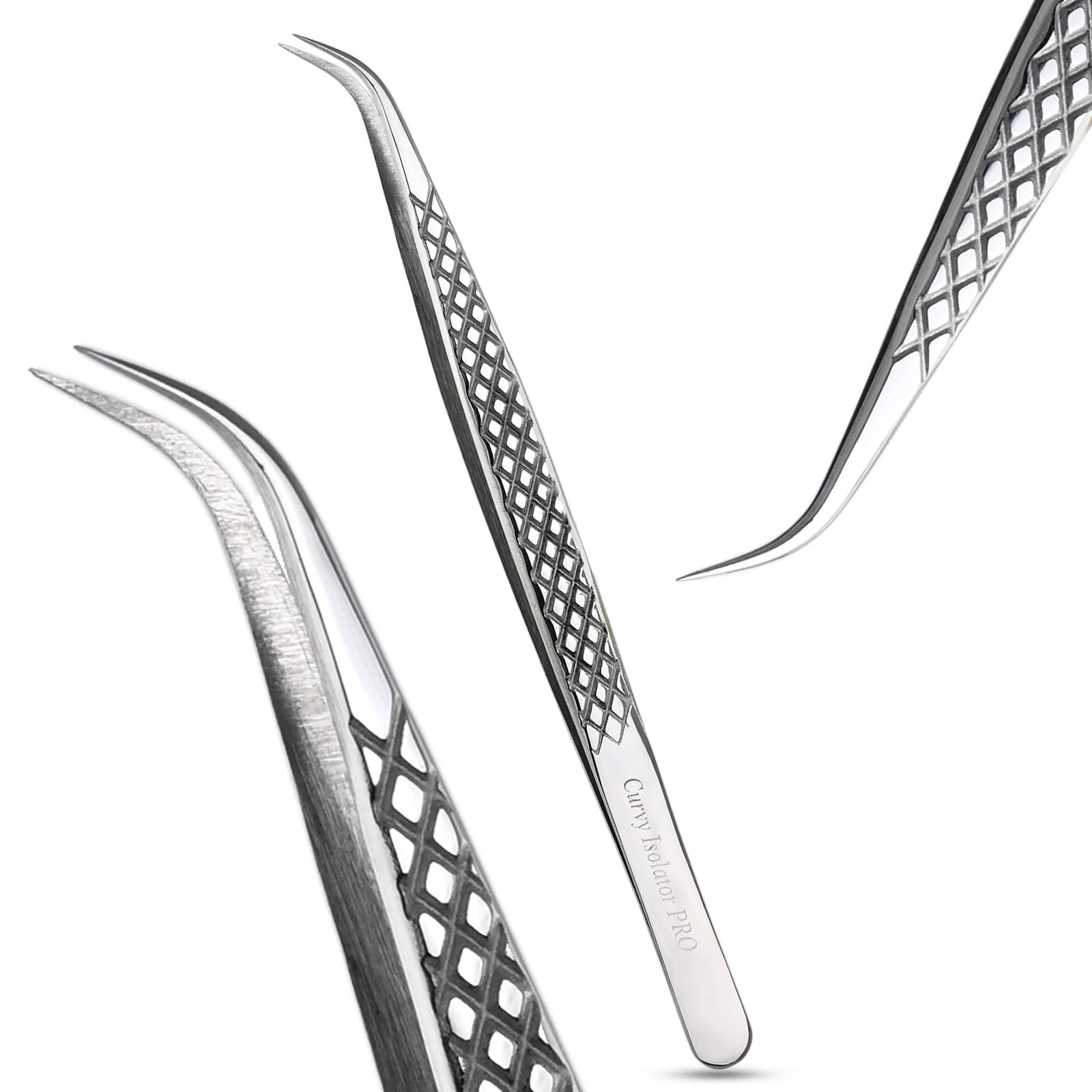 Fiber Tip Lash Tweezer Classic Curved Tip – Non Slip Diamond Grip, Precision Extension Tool for Volume, Cluster & Classic Styles, Stainless Steel Applicator for Eyelash Extensions (Rainbow)