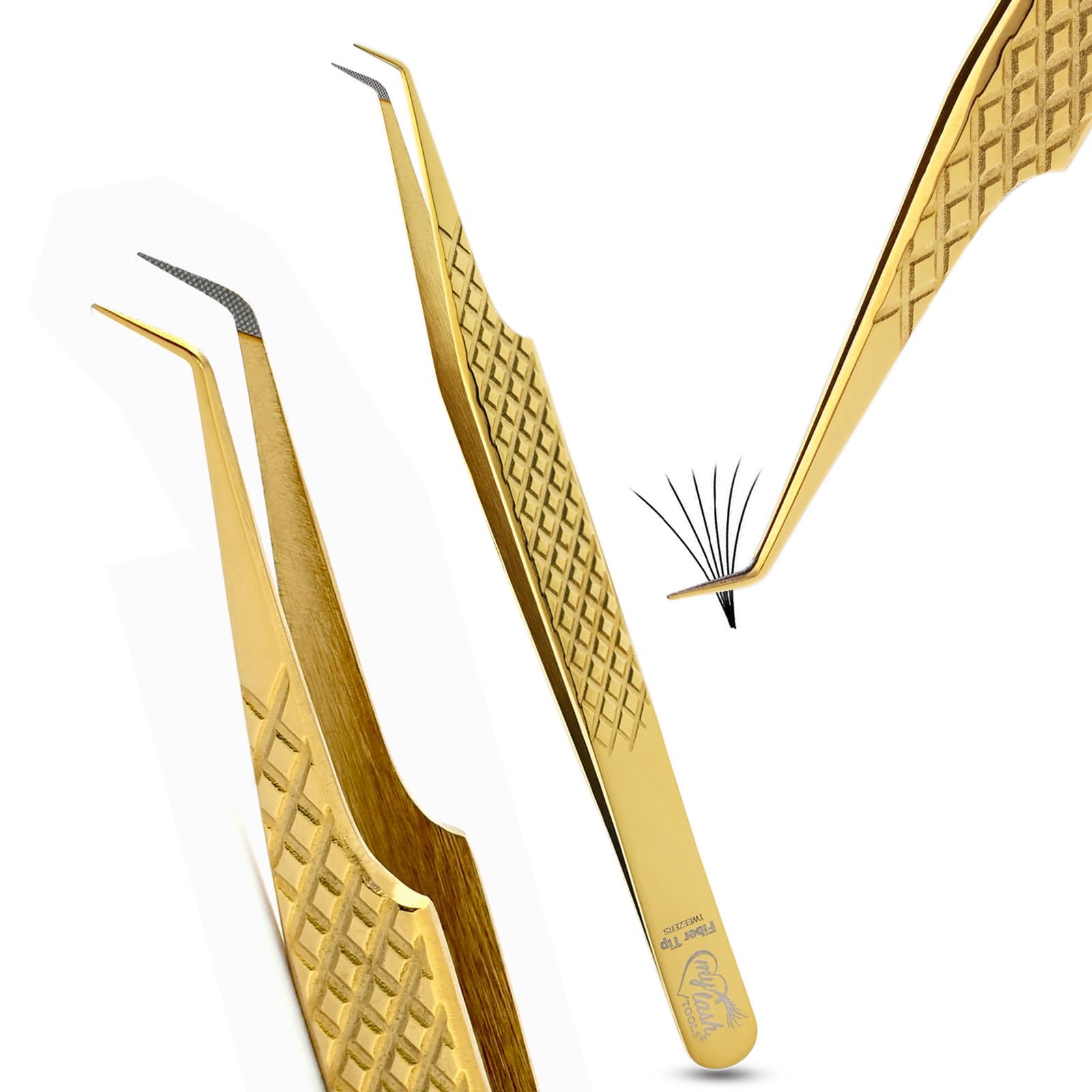 Fiber Tip Lash Tweezer Classic Curved Tip – Non Slip Diamond Grip, Precision Extension Tool for Volume, Cluster & Classic Styles, Stainless Steel Applicator for Eyelash Extensions (Rainbow)