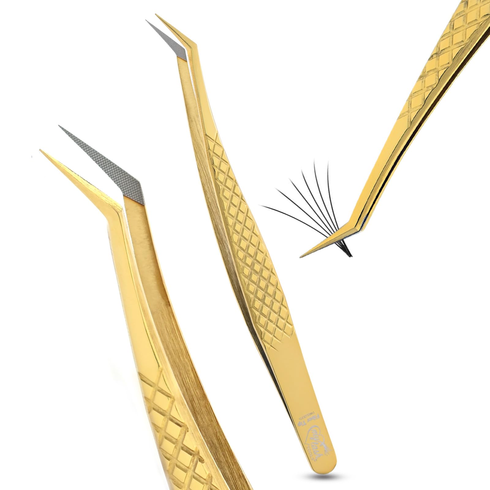 Fiber Tip Lash Tweezer Classic Curved Tip – Non Slip Diamond Grip, Precision Extension Tool for Volume, Cluster & Classic Styles, Stainless Steel Applicator for Eyelash Extensions (Rainbow)