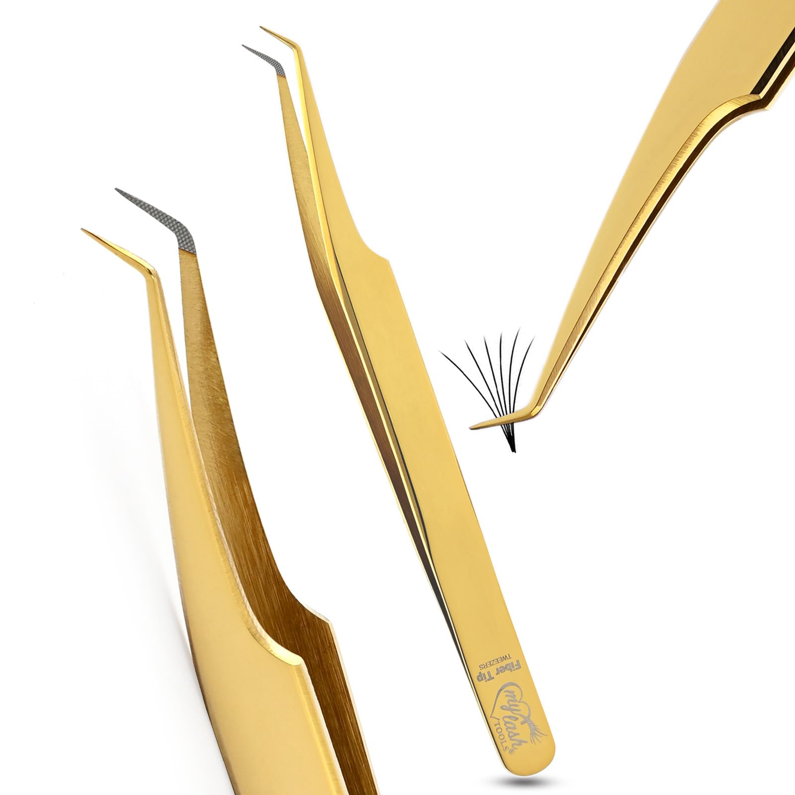 Fiber Tip Lash Tweezer Classic Curved Tip – Non Slip Diamond Grip, Precision Extension Tool for Volume, Cluster & Classic Styles, Stainless Steel Applicator for Eyelash Extensions (Rainbow)