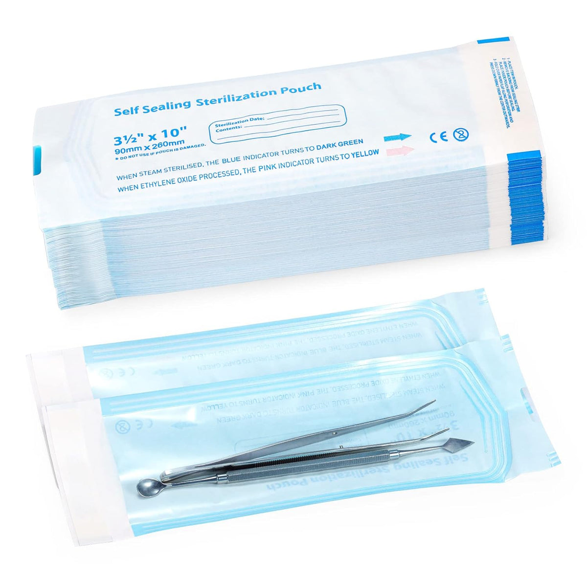 100 Pcs Self Sealing Sterilization Pouches, 7.6 x 2.8 Inches