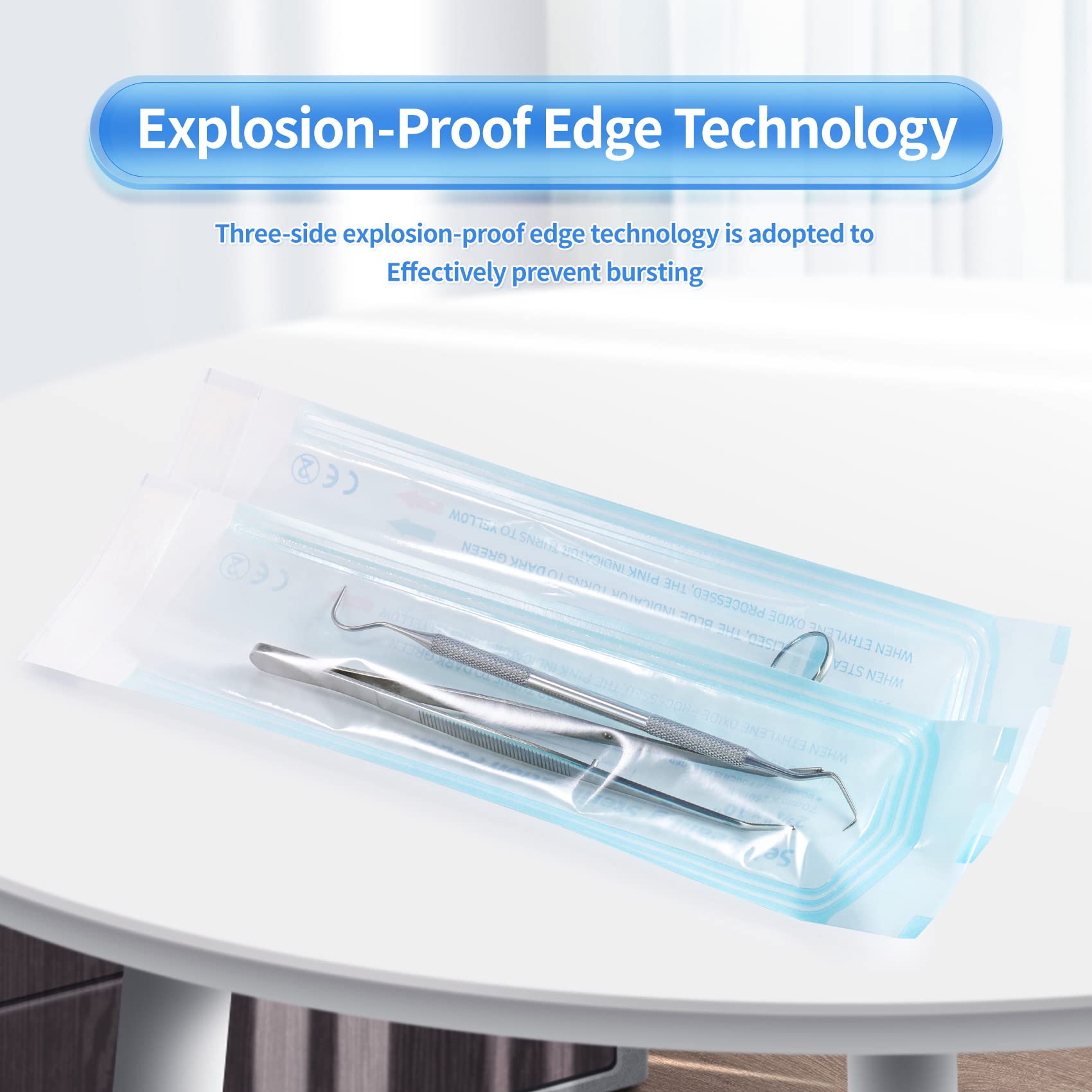 100 Pcs Self Sealing Sterilization Pouches, 7.6 x 2.8 Inches