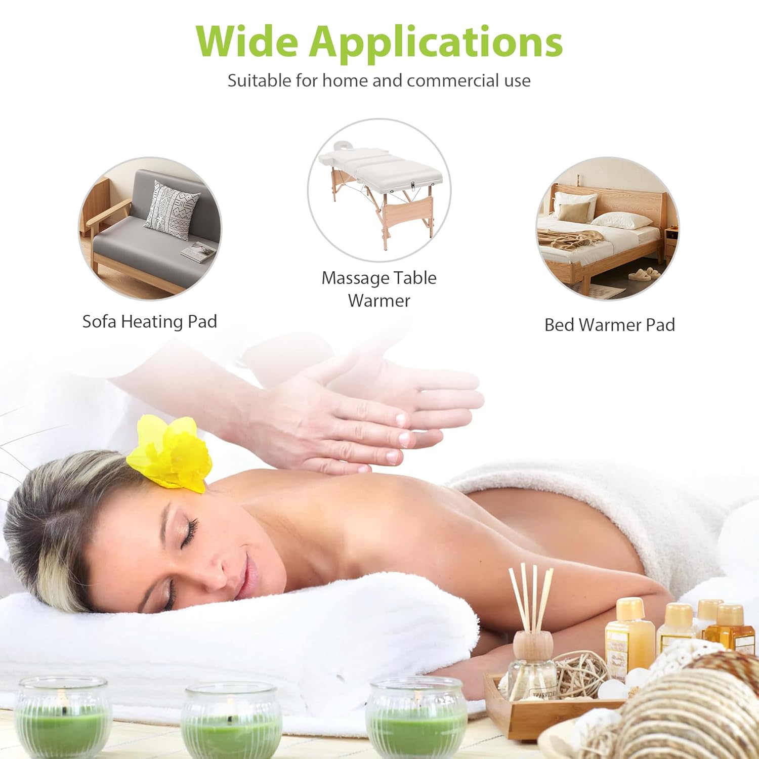 Massage Table Warmer Heating Pad Professional SPA Massage Bed Warmer with Timer, 9 Heat Settings, Overheat Protection for Massage Bed & Spa, Thickened & Soft Fleece, 30" x 71"