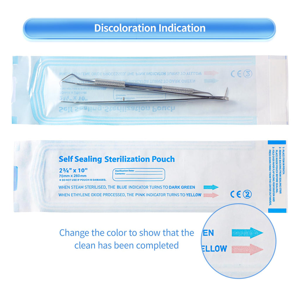 100 Pcs Self Sealing Sterilization Pouches, 7.6 x 2.8 Inches