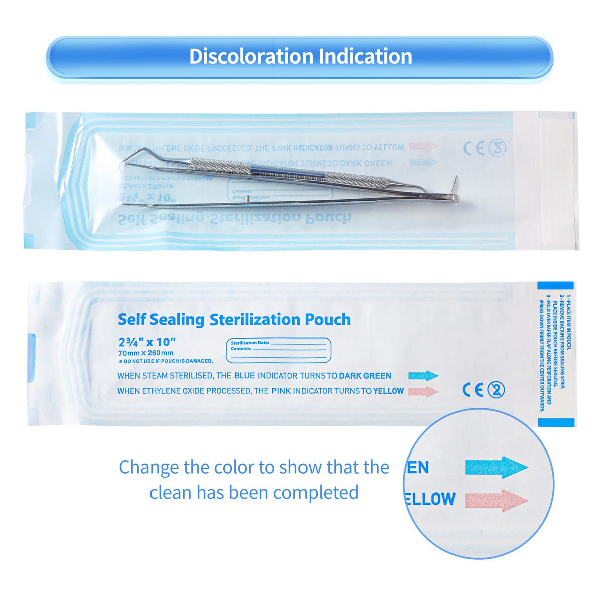 100 Pcs Self Sealing Sterilization Pouches, 7.6 x 2.8 Inches