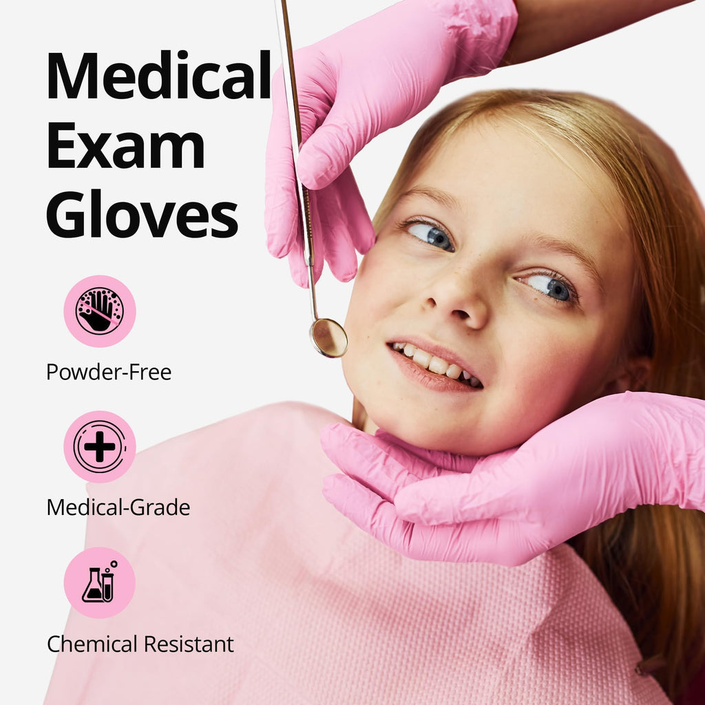 Pink Nitrile Gloves, Esthetician, Rubber Powder-Free, 100-ct Box (Small)