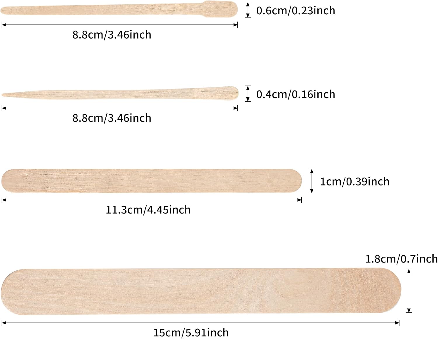 Assorted Waxing Sticks — 1000 Pieces (4 Sizes)