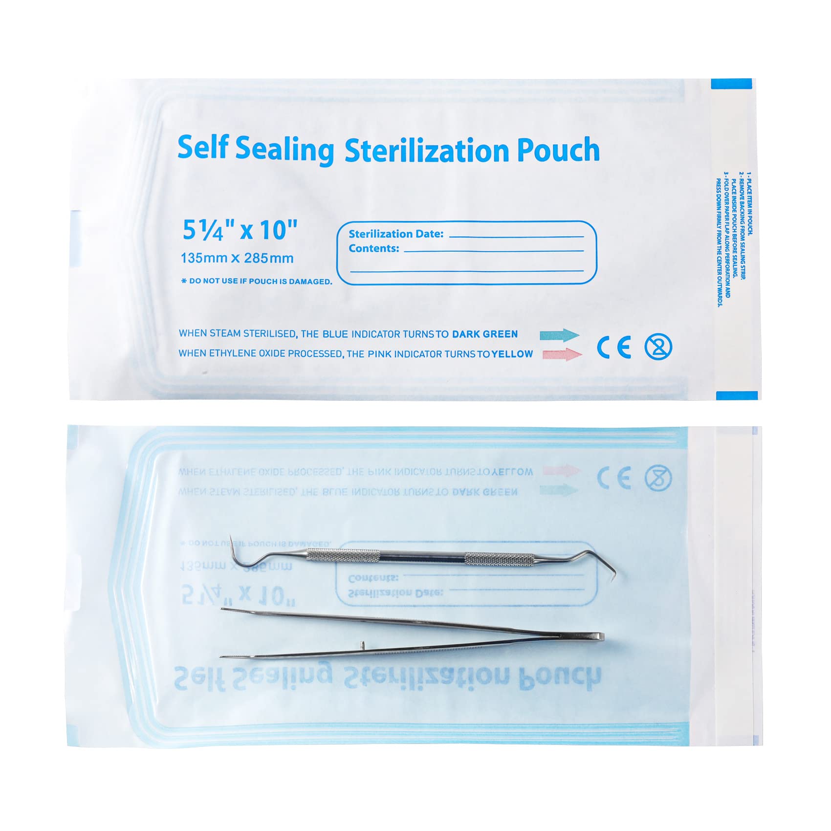 100 Pcs Self Sealing Sterilization Pouches, 7.6 x 2.8 Inches
