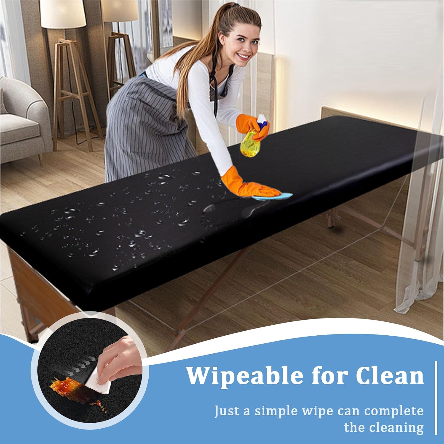 Leather Massage Table Cover Protector Wipeable Massage Table Cover Fitted Replacement Sheet Covers for Massage Bed/Spa Bed/Lash Beds, Fits 28-32" Wide (Black, 1Pcs)