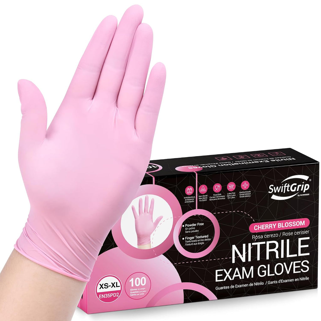 Pink Nitrile Gloves, Esthetician, Rubber Powder-Free, 100-ct Box (Small)