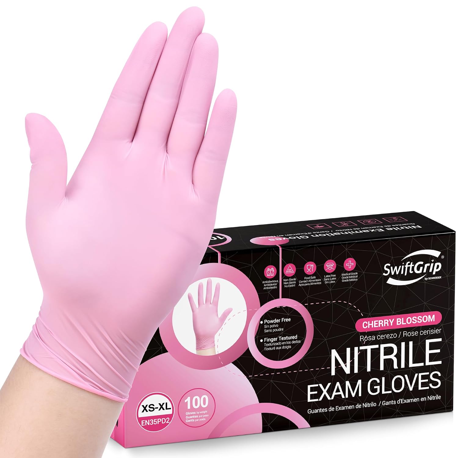 Pink Nitrile Gloves, Esthetician, Rubber Powder-Free, 100-ct Box (Small)