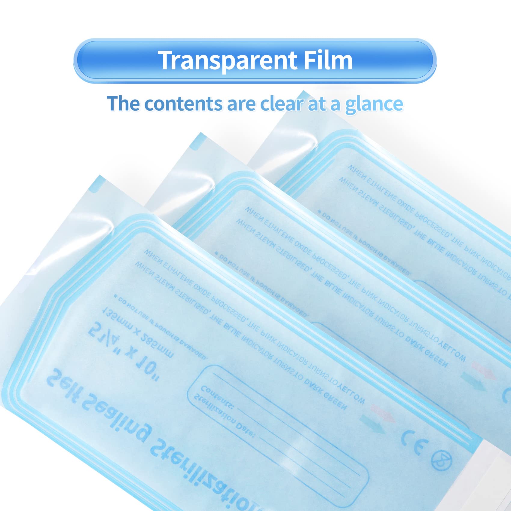 100 Pcs Self Sealing Sterilization Pouches, 7.6 x 2.8 Inches