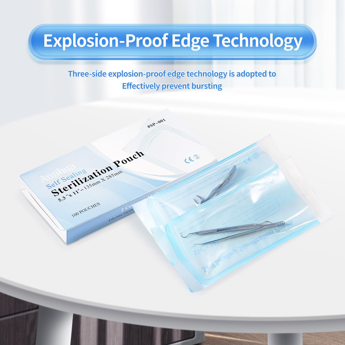 100 Pcs Self Sealing Sterilization Pouches, 7.6 x 2.8 Inches