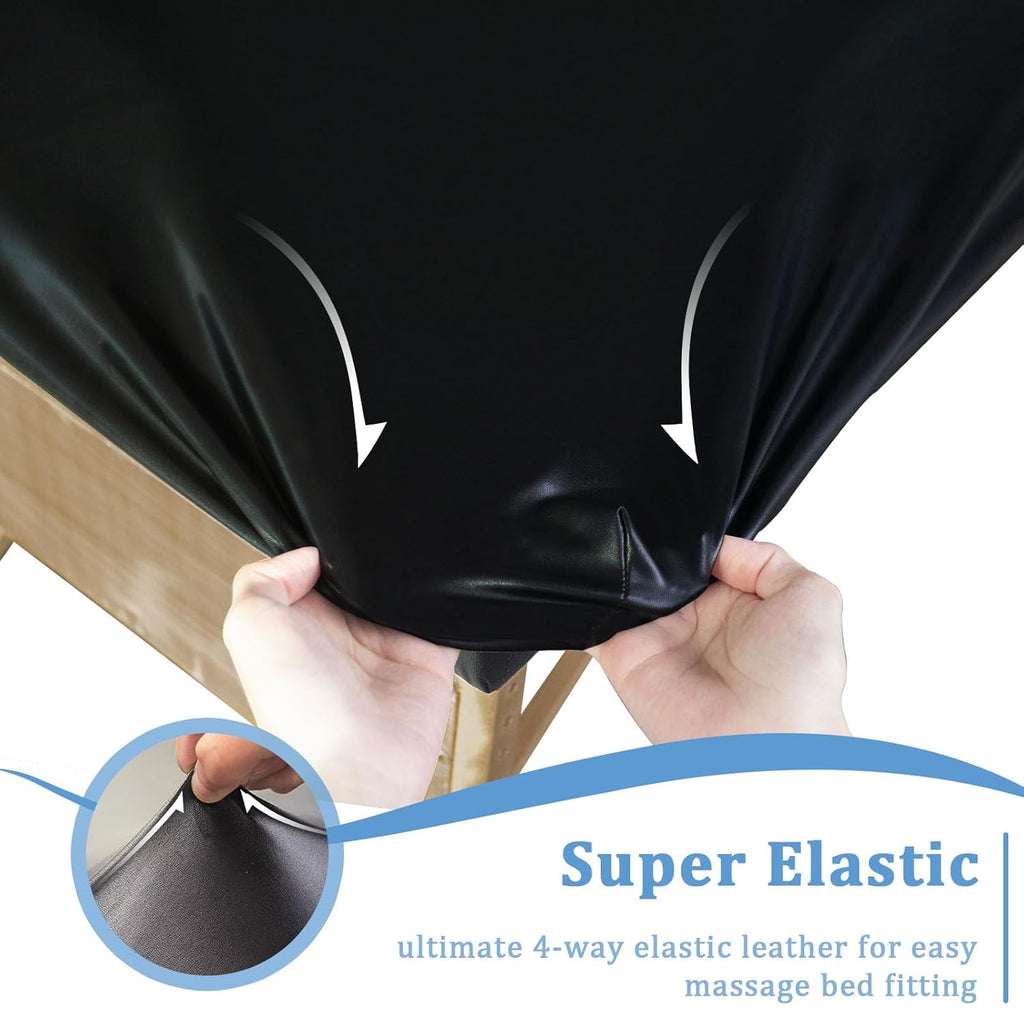Leather Massage Table Cover Protector Wipeable Massage Table Cover Fitted Replacement Sheet Covers for Massage Bed/Spa Bed/Lash Beds, Fits 28-32" Wide (Black, 1Pcs)
