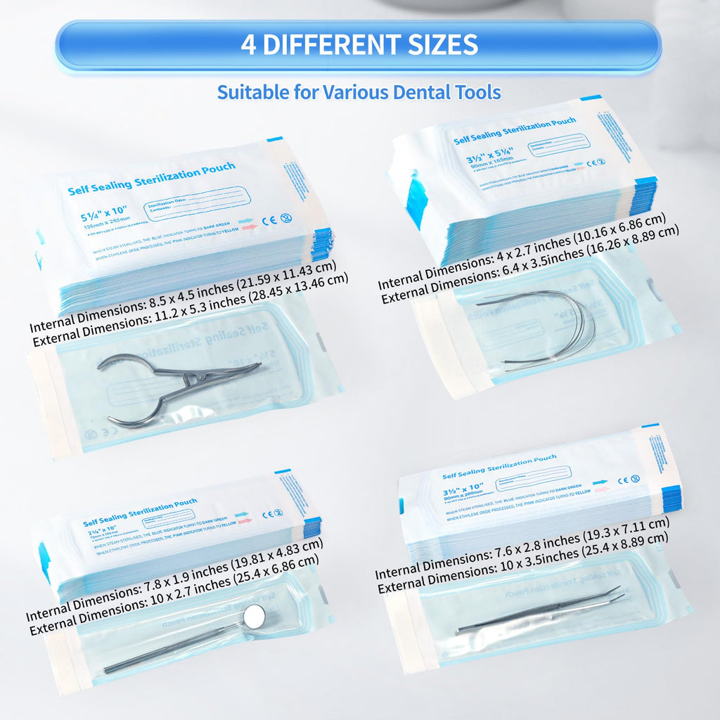 100 Pcs Self Sealing Sterilization Pouches, 7.6 x 2.8 Inches