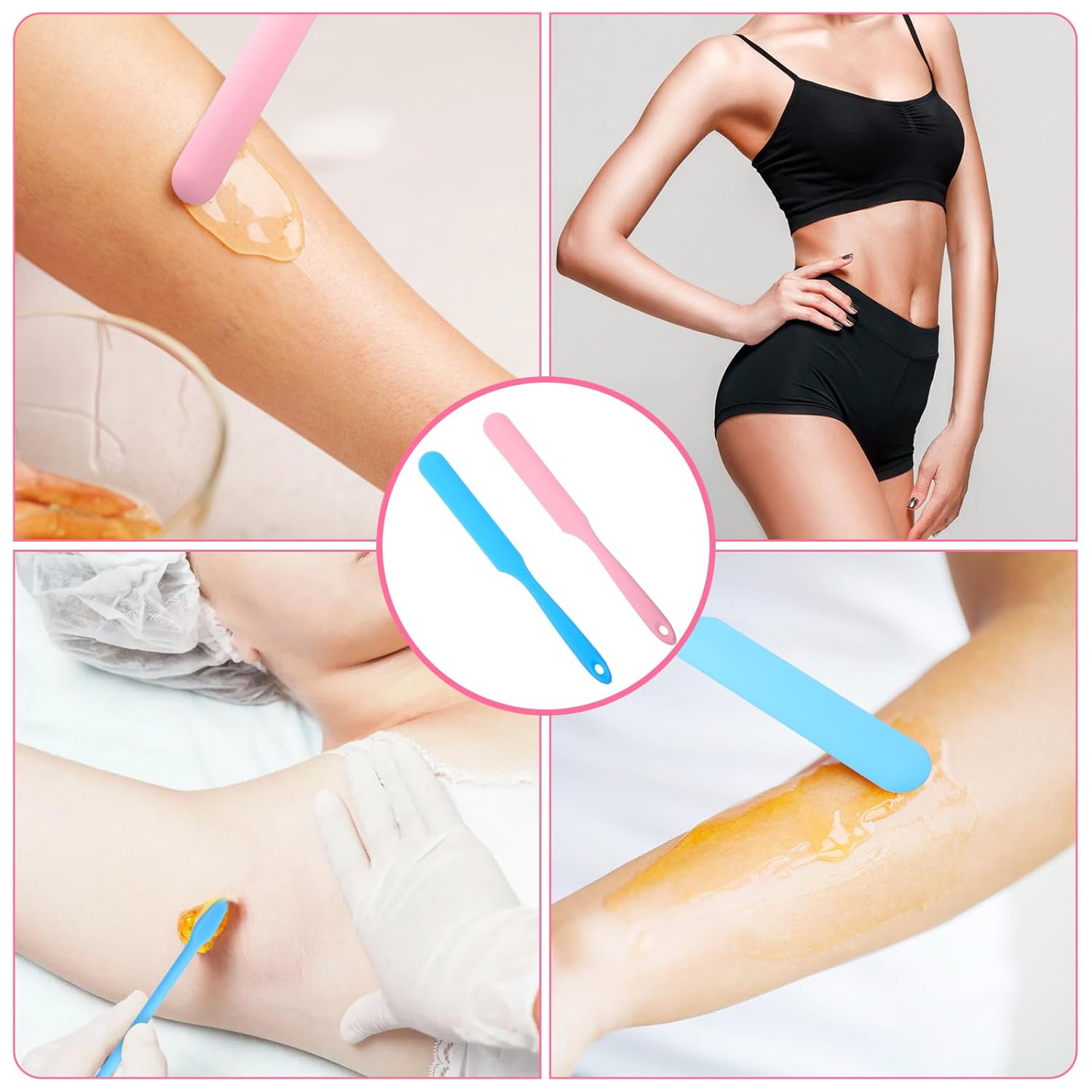 24 Pieces Non-stick Wax Spatulas Silicone Spatula Applicator Reusable Hair Removal Sticks Different Sizes Wax Scrapers Hard Sticks for Home Salon Body Use