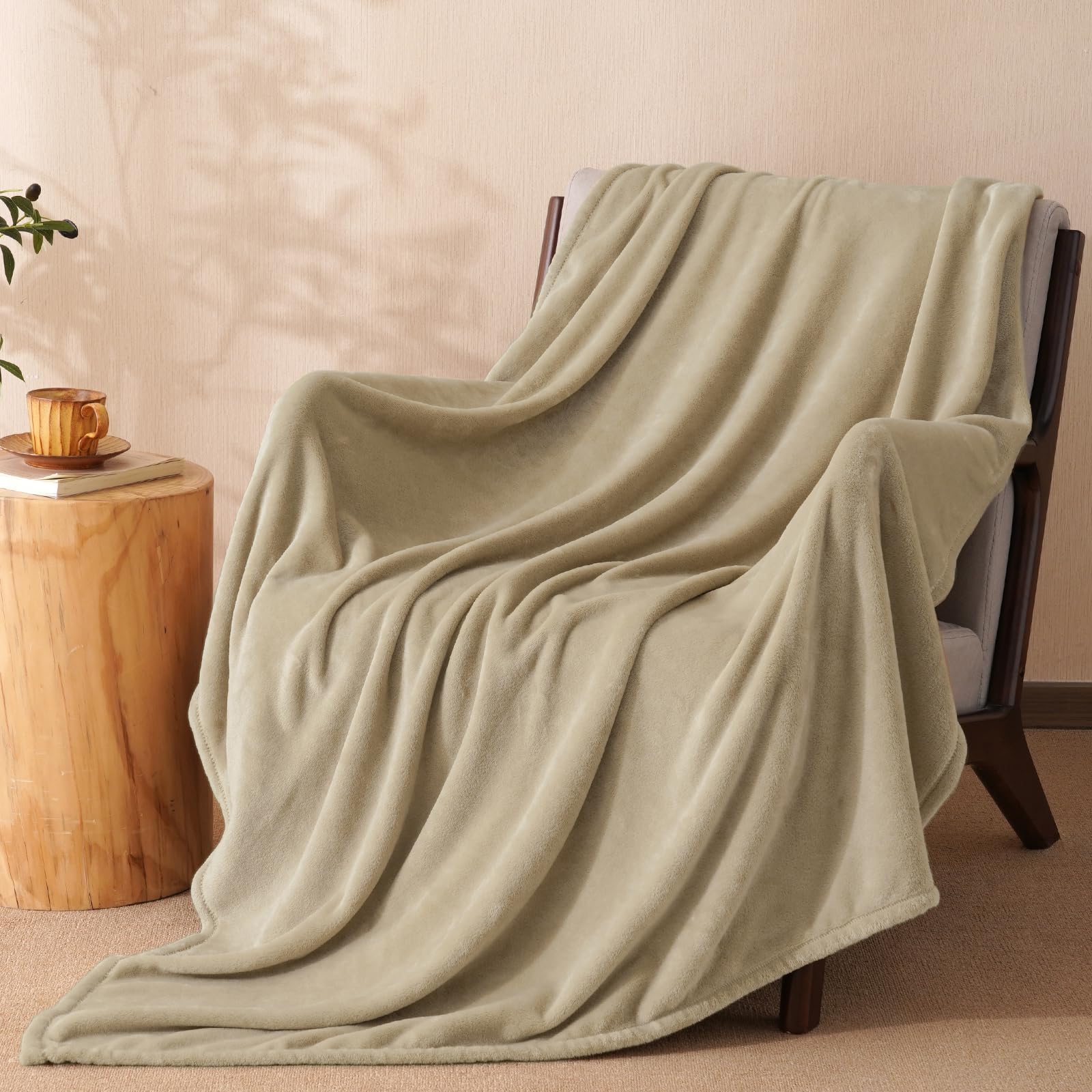 PHF Ultra Soft Fleece Blanket Twin Size, No Shed No Pilling Luxury Plush Cozy 300GSM Lightweight Blanket for Bed, Couch, Chair, Sofa Suitable for All Season, 66" x 90", Olive Green
