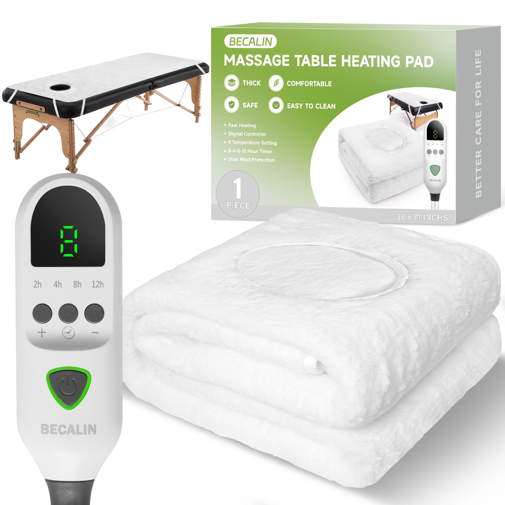 Massage Table Warmer Heating Pad Professional SPA Massage Bed Warmer with Timer, 9 Heat Settings, Overheat Protection for Massage Bed & Spa, Thickened & Soft Fleece, 30" x 71"