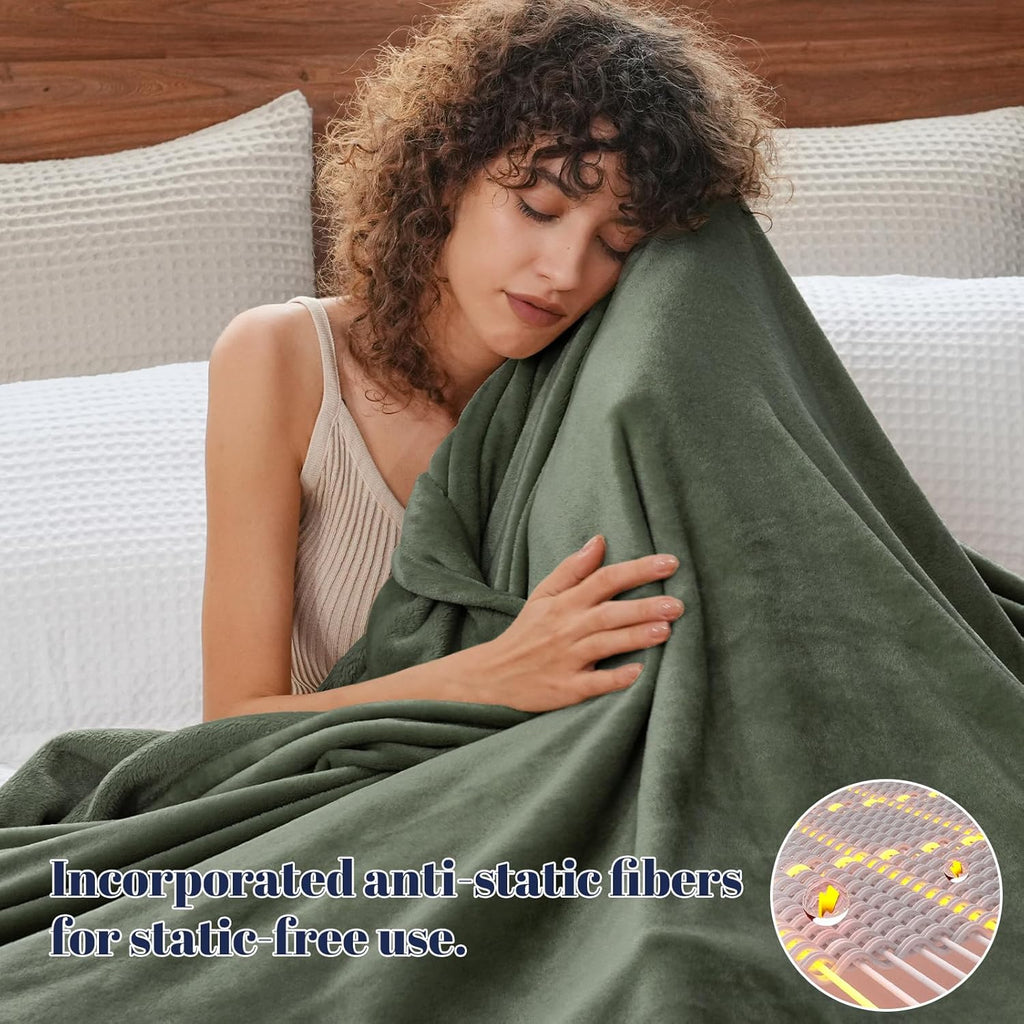 PHF Ultra Soft Fleece Blanket Twin Size, No Shed No Pilling Luxury Plush Cozy 300GSM Lightweight Blanket for Bed, Couch, Chair, Sofa Suitable for All Season, 66" x 90", Olive Green