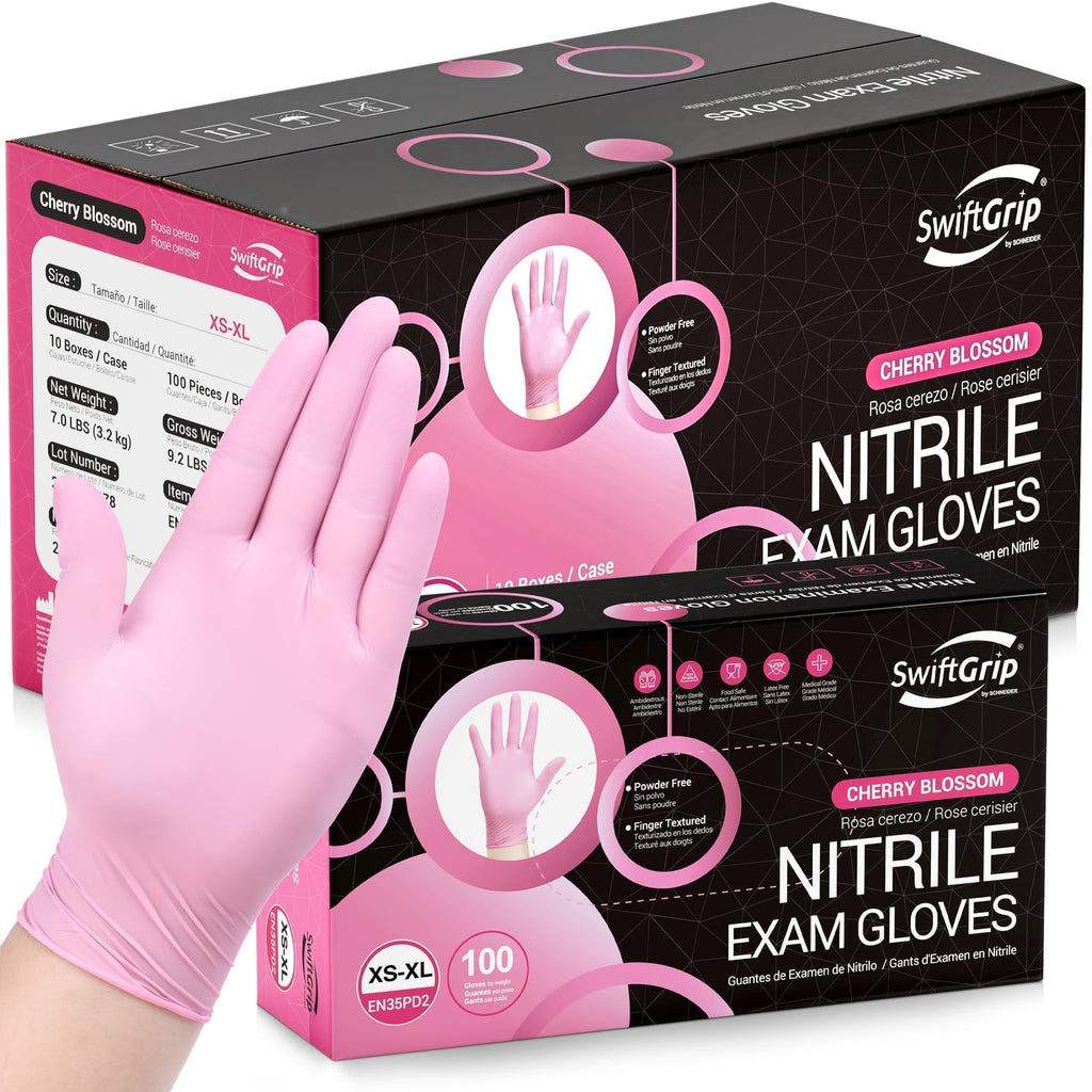Pink Nitrile Gloves, Esthetician, Rubber Powder-Free, 100-ct Box (Small)
