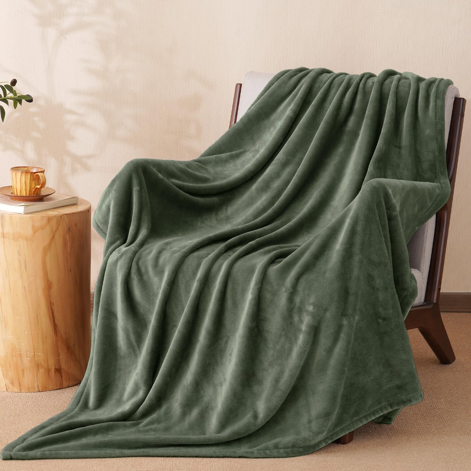 PHF Ultra Soft Fleece Blanket Twin Size, No Shed No Pilling Luxury Plush Cozy 300GSM Lightweight Blanket for Bed, Couch, Chair, Sofa Suitable for All Season, 66" x 90", Olive Green