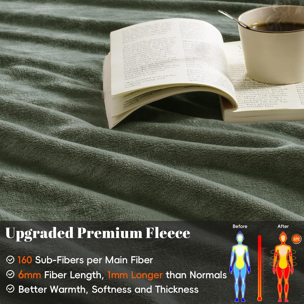 PHF Ultra Soft Fleece Blanket Twin Size, No Shed No Pilling Luxury Plush Cozy 300GSM Lightweight Blanket for Bed, Couch, Chair, Sofa Suitable for All Season, 66" x 90", Olive Green