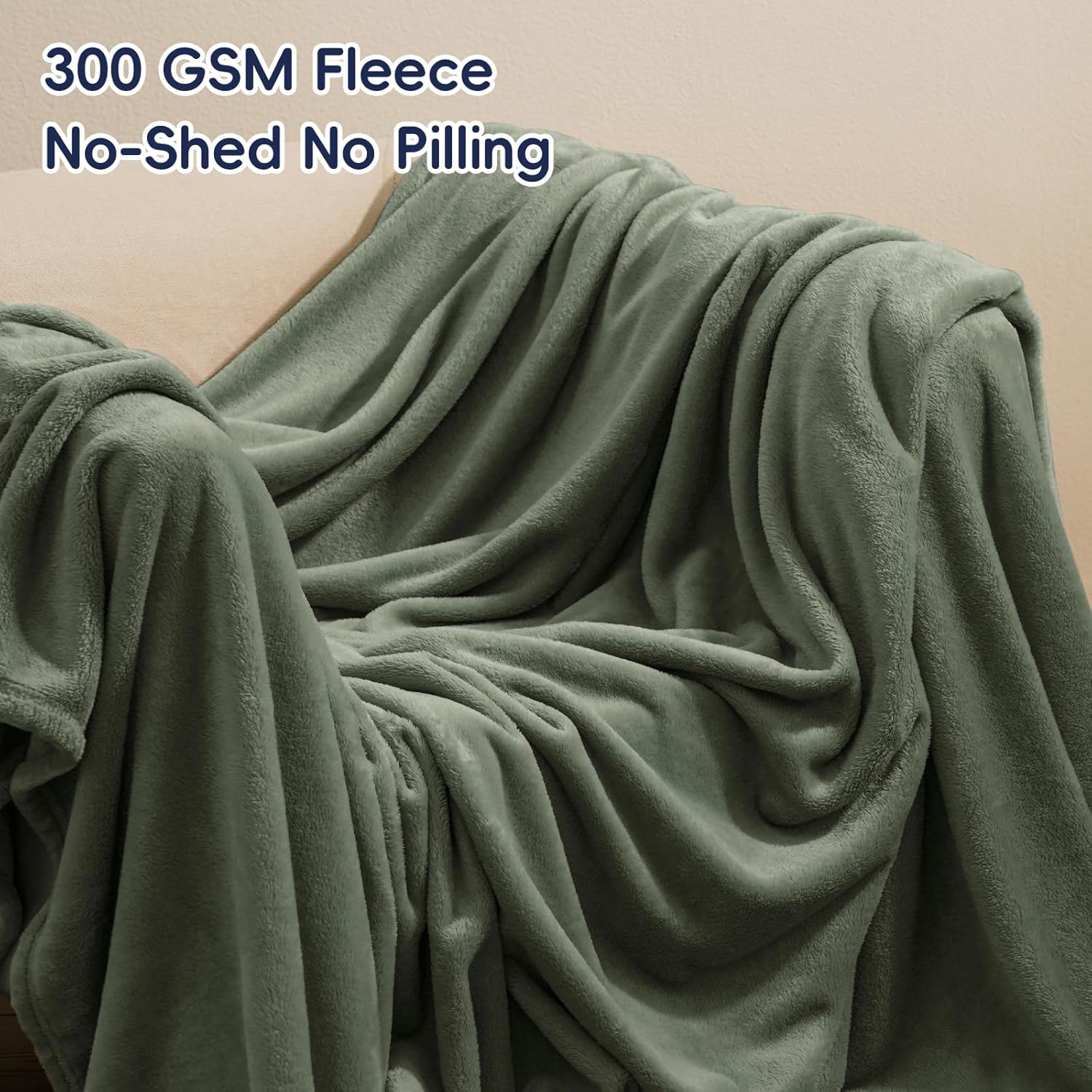 PHF Ultra Soft Fleece Blanket Twin Size, No Shed No Pilling Luxury Plush Cozy 300GSM Lightweight Blanket for Bed, Couch, Chair, Sofa Suitable for All Season, 66" x 90", Olive Green