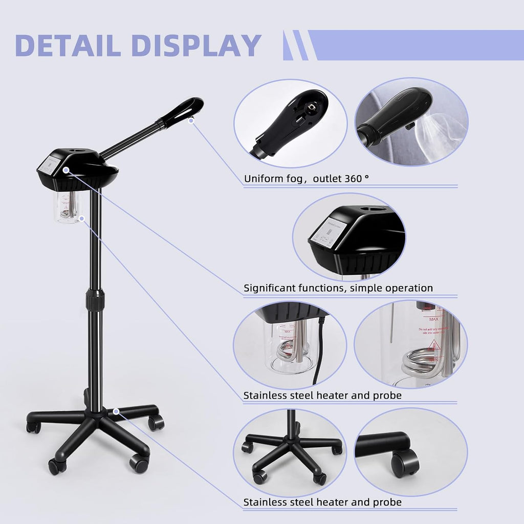 Rollable Professional Facial Steamer | Powerful Steam Output for Salons & Spas